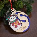 Personalised Cute Snowman Letter Double Layer Wooden Christmas Ball Ornament with Name Holiday Tree Decor Christmas Gift for Family Kids