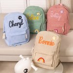 Personalised Braided Flower Rainbow Name Corduroy Kid Toddler Backpack for Preschool Kindergarten Birthday Back to School Gift for Boys Girls