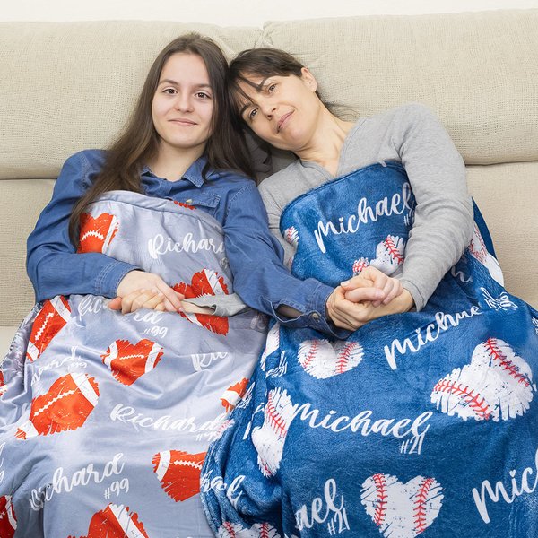 Personalized Multicolour Softball Basketball Soft Throw Blanket with Number Name Home Decor Birthday Gift for Ball Sports Lover
