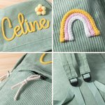 Personalised Braided Flower Rainbow Name Corduroy Kid Toddler Backpack for Preschool Kindergarten Birthday Back to School Gift for Boys Girls