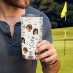 Personalisierte Best Dad von Par Golf Thema Gesicht Foto 20oz isoliert Becher mit Deckel und Strohhalm Geburtstag Sport Geschenk für Familie Golfspiel