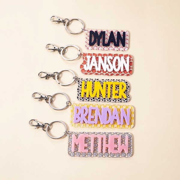 Personalized Multicolour Basketball Baseball Volleyball Acrylic Key Chain Name Tag Back to School Gift for Sports Lover