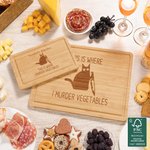 Personalisiertes Charcuterie-Schneidebrett „Here I Murder Vegetables“ aus FSC-zertifiziertem Bambus mit Gravur und Saftrinne – Versand aus den USA – Hochzeitsgeschenk für die Familie