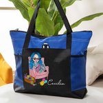 Personalized Multicolor Cartoon Knitted Girl Tote Bag with Name Birthday Gift for Crochet Sewing Lovers