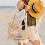 Personalized Pink Coquette Bow Hair Stylist Tools Large Jute Tote Bag with Name Birthday Gift for Hairdresser Hairstylist