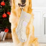 Personalised Embroidery Paw Print Fish Bone Knitted Christmas Stocking with Name Holiday Tree Fireplace Decor Pet Party Gift for Family Pet Lovers