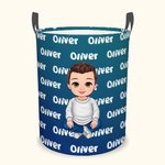 Personalised Gradient Cartoon Boy Large Toy Laundry Basket with Dinosaur Name and Handle Waterproof Nursery Decoration Housewarming Gift for Boys
