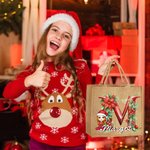 Spersonalizowana torba jutowa z imieniem i nazwiskiem Holly Floral Initial Cartoon Character Duży prezent świąteczny dla rodziny i dzieci