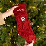 Personalised Embroidery Paw Print Fish Bone Knitted Christmas Stocking with Name Holiday Tree Fireplace Decor Pet Party Gift for Family Pet Lovers