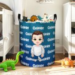 Personalised Gradient Cartoon Boy Large Toy Laundry Basket with Dinosaur Name and Handle Waterproof Nursery Decoration Housewarming Gift for Boys