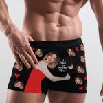 Personalised I Licked It So It's Mine Face Photo Boxer Brief with Red Lips Love Heart Men's Underwear Funny Birthday Valentine's Day Gift for Him