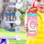 Personalised Initial Cute Forest Animal 12oz Kid Insulated Name Water Bottle with Handle and Silicone Straw Birthday Back To School Gift for Boy Girl