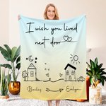 Spersonalizowany miękki koc z imieniem i nazwiskiem I Wish You Lived Next Door Home Decor Prezent dla przyjaciół na długą odległość