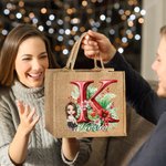 Spersonalizowana torba jutowa z imieniem i nazwiskiem Holly Floral Initial Cartoon Character Duży prezent świąteczny dla rodziny i dzieci