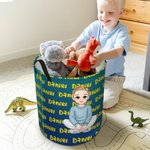 Personalised Gradient Cartoon Boy Large Toy Laundry Basket with Dinosaur Name and Handle Waterproof Nursery Decoration Housewarming Gift for Boys