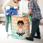 Personalised Gradient Cartoon Boy Large Toy Laundry Basket with Dinosaur Name and Handle Waterproof Nursery Decoration Housewarming Gift for Boys