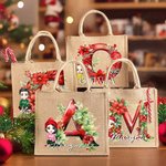 Spersonalizowana torba jutowa z imieniem i nazwiskiem Holly Floral Initial Cartoon Character Duży prezent świąteczny dla rodziny i dzieci