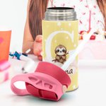 Personalised Initial Cute Forest Animal 12oz Kid Insulated Name Water Bottle with Handle and Silicone Straw Birthday Back To School Gift for Boy Girl