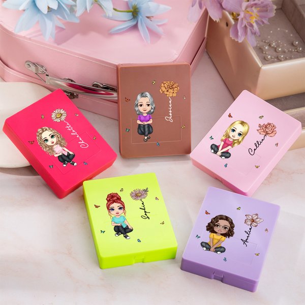 Personalizzato nascita nome fiore cartone animato 5 pezzi pennello trucco con viaggio scatola di stoccaggio Compleanno damigella d'onore regalo per le donne ragazze