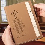 Personalized Engraved Cross The Lord's Prayer Leather A5 Lined Notebook and Pen Set with Name Birthday Christmas Gift for Christian