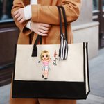 Personalised Golf Cartoon Character Large Canvas Tote Bag with Name and Birth Flower Travel Essentials Birthday Gift for Golf Lovers Women