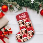 Personalisierte Weihnachtsmannmütze Gesicht Foto Weihnachtsstrumpf mit Namen Kamin Baum hängen Festival Dekor Geschenk für Familie Haustierliebhaber