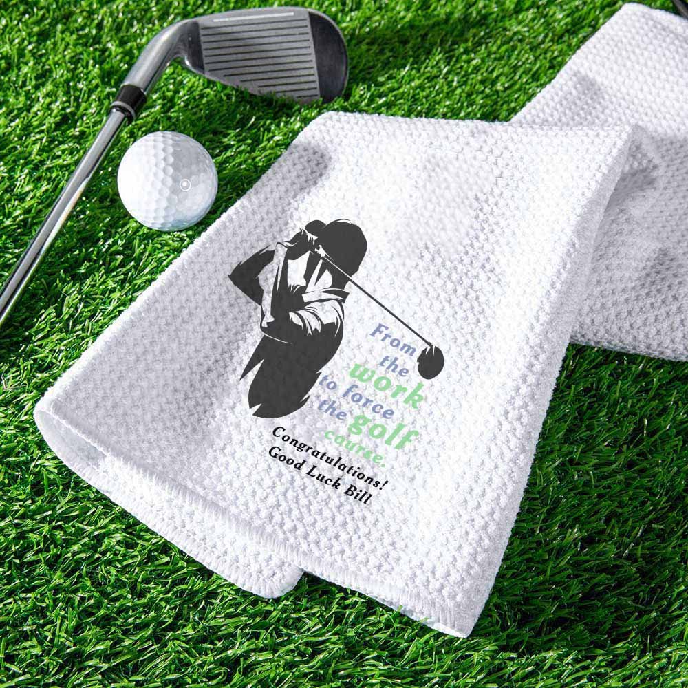Serviette de sport gaufrée en microfibre à séchage rapide personnalisée avec texte Cadeau de retraite pour les amateurs de golf 2
