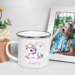 Personalized Multicolour Rainbow Fantasy Unicorn 12oz Enamel Mug with Name Birthday Gift for Kids Family