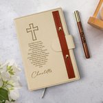 Personalized Engraved Cross The Lord's Prayer Leather A5 Lined Notebook and Pen Set with Name Birthday Christmas Gift for Christian