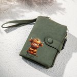 Spersonalizowany skórzany portfel z imieniem i nazwiskiem Grumpy Animals z uchwytem na kartę i opaską na nadgarstek Prezent urodzinowy dla kobiet i dziewcząt