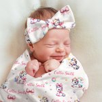 Personlig Rainbow Fantasy Unicorn Unisex Baby mottakende teppe Swaddle Hat Bow Headband Coming Home Outfit med navn Baby Shower Gave til nyfødte