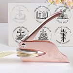 Personalizzato Religione Croce Fiori Libro Embosser Hand Held Embosser timbro a secco con nome Regalo di compleanno per topo di biblioteca cristiano