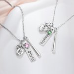 Personalised Birthstone Softball Baseball Bat Glove Necklace with Engraved Name Game Day Team Birthday Gift for Sports Lover