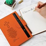 Personalized Engraved Cross The Lord's Prayer Leather A5 Lined Notebook and Pen Set with Name Birthday Christmas Gift for Christian