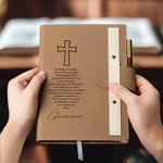 Personalized Engraved Cross The Lord's Prayer Leather A5 Lined Notebook and Pen Set with Name Birthday Christmas Gift for Christian