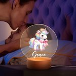 Personalisierte Regenbogen Floral Fantasy Einhorn LED-Nachtlicht mit hölzernen Basis und Name Kinderzimmer Kind Zimmer Dekoration Geburtstag Baby Dusche Geschenk für Mädchen