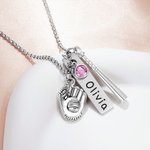 Personalised Birthstone Softball Baseball Bat Glove Necklace with Engraved Name Game Day Team Birthday Gift for Sports Lover