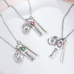 Personalised Birthstone Softball Baseball Bat Glove Necklace with Engraved Name Game Day Team Birthday Gift for Sports Lover