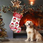 Personalisierte Weihnachtsmannmütze Gesicht Foto Weihnachtsstrumpf mit Namen Kamin Baum hängen Festival Dekor Geschenk für Familie Haustierliebhaber