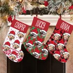 Personalisierte Weihnachtsmannmütze Gesicht Foto Weihnachtsstrumpf mit Namen Kamin Baum hängen Festival Dekor Geschenk für Familie Haustierliebhaber