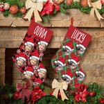 Personalisierte Weihnachtsmannmütze Gesicht Foto Weihnachtsstrumpf mit Namen Kamin Baum hängen Festival Dekor Geschenk für Familie Haustierliebhaber