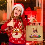 Personalizzato Cute Cartoon Reindeer Elf Girl Boy Receiving Gift Box Jute Tote Bag con nome Christmas Party Birthday Gift for Kids