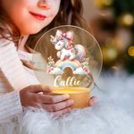 Personalisierte Regenbogen Floral Fantasy Einhorn LED-Nachtlicht mit hölzernen Basis und Name Kinderzimmer Kind Zimmer Dekoration Geburtstag Baby Dusche Geschenk für Mädchen