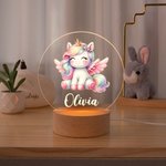 Personalisierte Regenbogen Floral Fantasy Einhorn LED-Nachtlicht mit hölzernen Basis und Name Kinderzimmer Kind Zimmer Dekoration Geburtstag Baby Dusche Geschenk für Mädchen