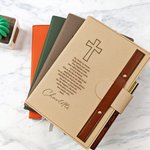Personalized Engraved Cross The Lord's Prayer Leather A5 Lined Notebook and Pen Set with Name Birthday Christmas Gift for Christian
