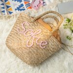 Sac à Cordon Personnalisé avec Nom Sac en Paille de Style Bohême Cadeau Voyage Anniversaire pour Femme
