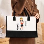 Personalised Golf Cartoon Character Large Canvas Tote Bag with Name and Birth Flower Travel Essentials Birthday Gift for Golf Lovers Women