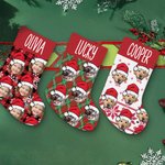 Personalisierte Weihnachtsmannmütze Gesicht Foto Weihnachtsstrumpf mit Namen Kamin Baum hängen Festival Dekor Geschenk für Familie Haustierliebhaber