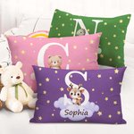 Personalised Cute Animal Cloud Throw Pillow Cover with Name and Initial Nursery Decor Baby Shower Birthday Gift for Boys Girls
