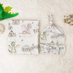 Personlig Cartoon Dragon Castle Mottaksteppe Swaddle Hat Headband Set med navn Coming Home Outfit Baby Shower Gave til nyfødte